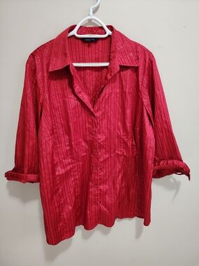 Vintage 90's Encore Jeans 3/4 Sleeve Red Striped Button Down Blouse Size 2X/20